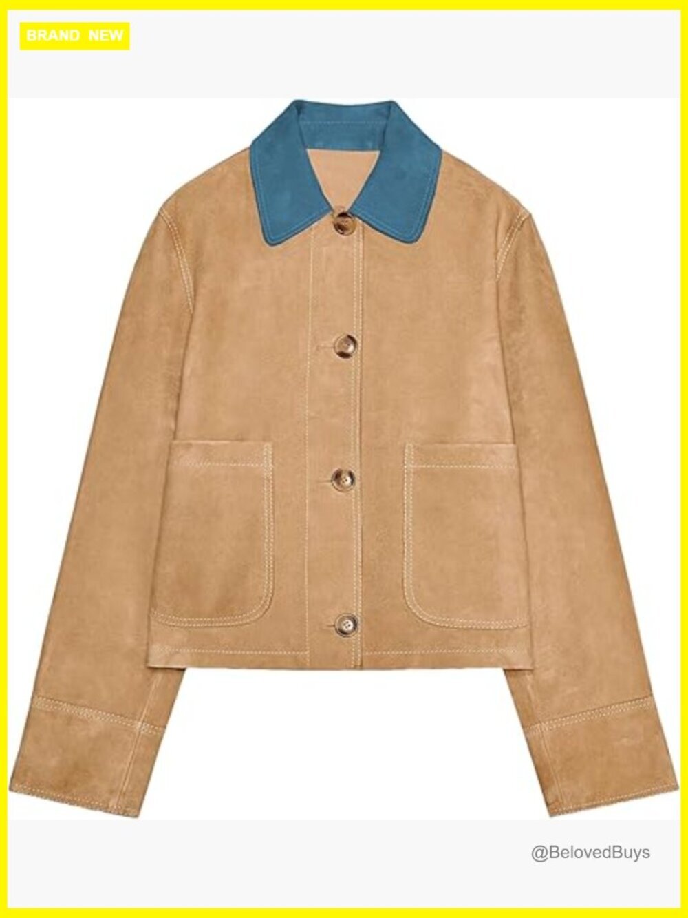Faux Suede Contrasting Lapel Collar Jacket Long Sleeve Button Down Shackets